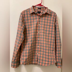 J.Crew Slim Mens Button Down Medium Long Sleeve Plaid Pink/ Blue Cotton Shirt
